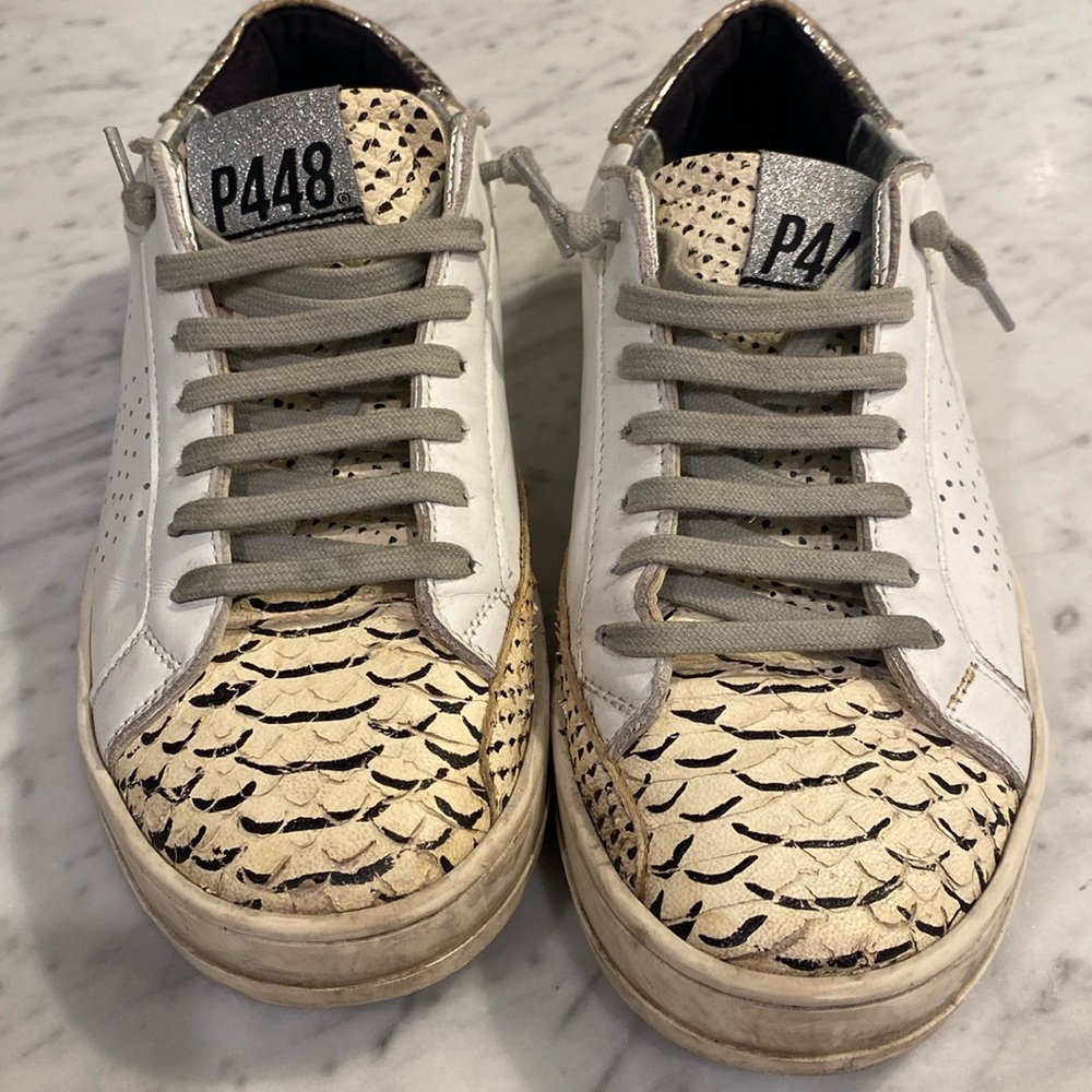 P448 white/ snakeskin/ silver low top sneaker
